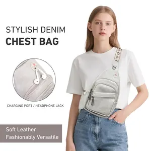 Outdoorfun Small Sling Bag for Women and Men Vegan Leather Fanny Pack Crossbody Bags, Chest Bag With Guitar Strap Sling Purse Gift Fashionable Multi Pockets Everydag Bag Luxury Designer Crossbody Bags for Men Shoulder Pouch chain belt bag