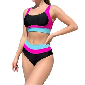 2026 New Style Swimsuit-Neon Colorblock High Waisted Bikini Set | Sporty Two Piece Bathing Suit for Women | Summer Vacation Swimwear，vacation swimwear for women ， swimsuits 2 piece，bathing suits for the summer，swim sets for women