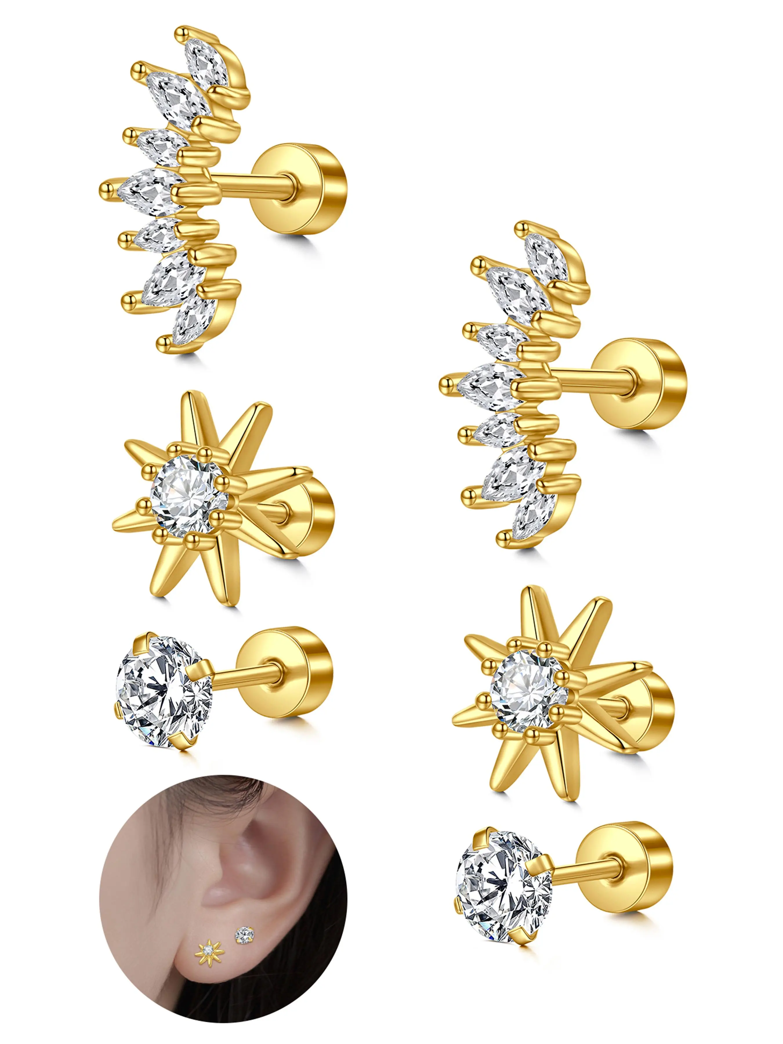 Artificial Zircon Decor Stud Earrings, Elegant Stud Earrings for Women & Girls, Fashionable Earrings, Fashion Jewelry for Party, Daily Clothing Decor, Trendy Jewelry for Birthday Gift