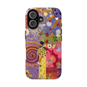 Psychedelic Ladybug Phone Case – Colorful Hippie Floral Collage Tough Case – Whimsical Ladybug Compatible with iPhone 7–17 (SE, Plus, Pro, Pro Max) & Samsung Galaxy S21–S24 (Plus, Ultra) – Cute Gift for Her & Him
