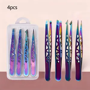 Precision Stainless Steel Tweezers Set, 4-Piece Eyebrow Grooming Kit, Hair Removal Tools, Perfect Gift for Holidays