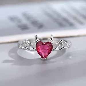 Draculaura Bat Heart Rings Women Fashion Gothic Jewelry Accessories Vampire Inspired Silver Plated Adjustable Ring Gift For Her