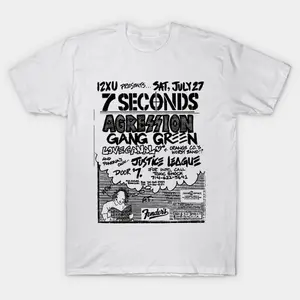 7 Seconds Aggression Gang Green Punk Flyer Classic T-Shirt, Punk Shirt, aggression unisex shirt, boston Tees, gang, green, hardcore, Casual, Fashion, Menswear, Retro, Streetwear, Top, Vintage, Classic, Stylish, Basic, Cotton