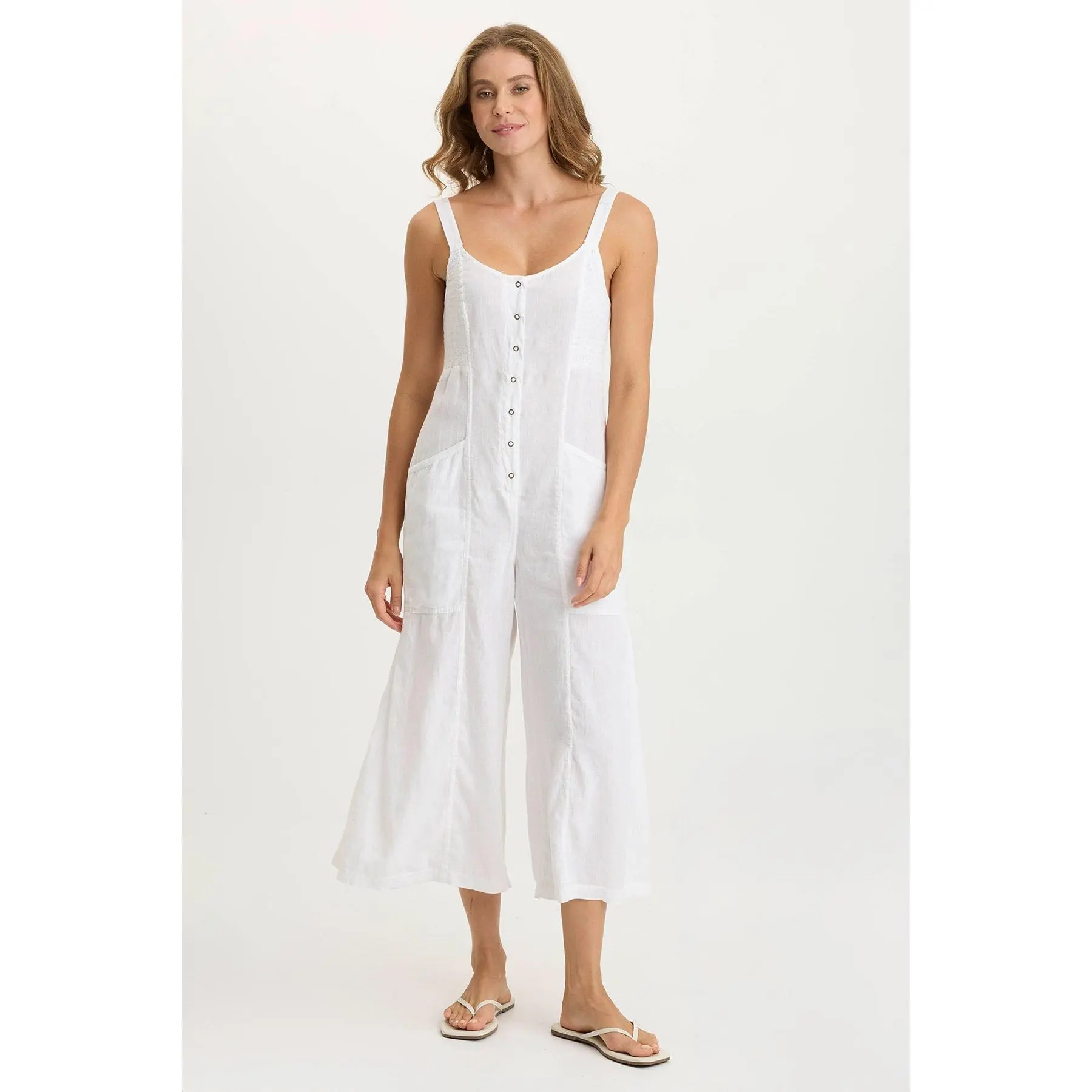 Leoda Linen Snap-Up Jumpsuit