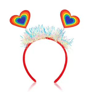 Rainbow Hair Hoop Glitter Tassel  Bopper Color Heart Hairband for Women Girls  - Gay Pride Celebration Parades Festival Headdress Accessories 1 count