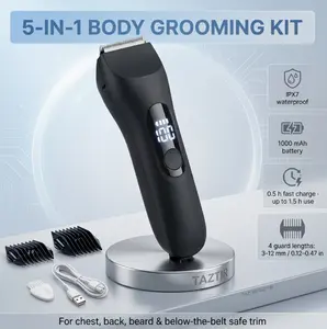 [5-in-1] TAZTIR Men's Beard Trimmer and Full Body Grooming Kit, IP67 Waterproof Electric Razor, Suitable for Facial Beard, Chest Hair, and Private Areas, USB Rechargeable Hair Clipper, LED Display, Skin-Friendly Ceramic Blades Gift Box Set