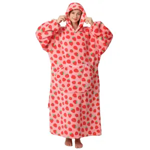 Msrlassn Oversized Wearable Blanket Hoodie for Women Men Plus Size Sleepwear with Large Pocket Valentine's Day Gifts for Mom Girlfriend Soft Flannel Loungewear Sweatshirt