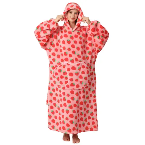 Msrlassn Oversized Wearable Blanket Hoodie for Women Men Plus Size Sleepwear with Large Pocket Valentine's Day Gifts for Mom Girlfriend Soft Flannel Loungewear Sweatshirt