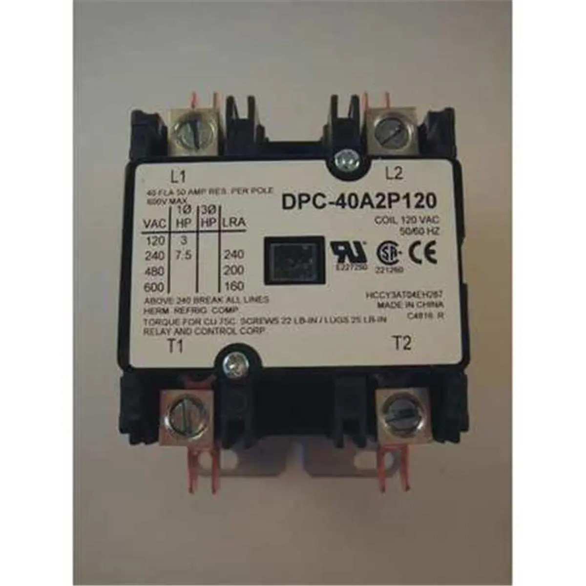 Relay & Control  Definite Purpose Contactor, 40 amp, 2 Pole 120 V