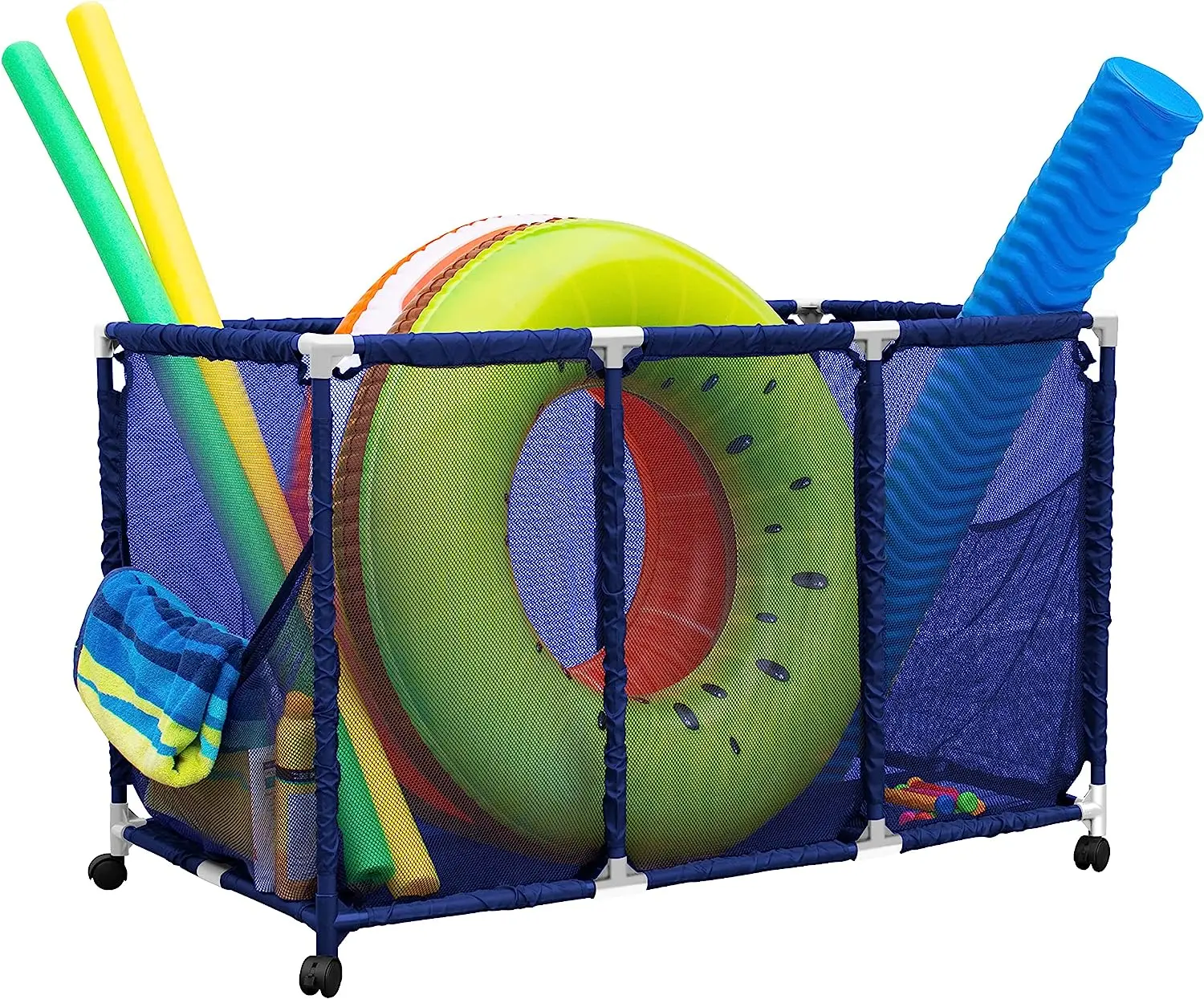Pool Storage Organizer Mesh Rolling Pool Equipment Bin, Large Kids Height (25" L x 43" W x 28" H) Style PB-K400