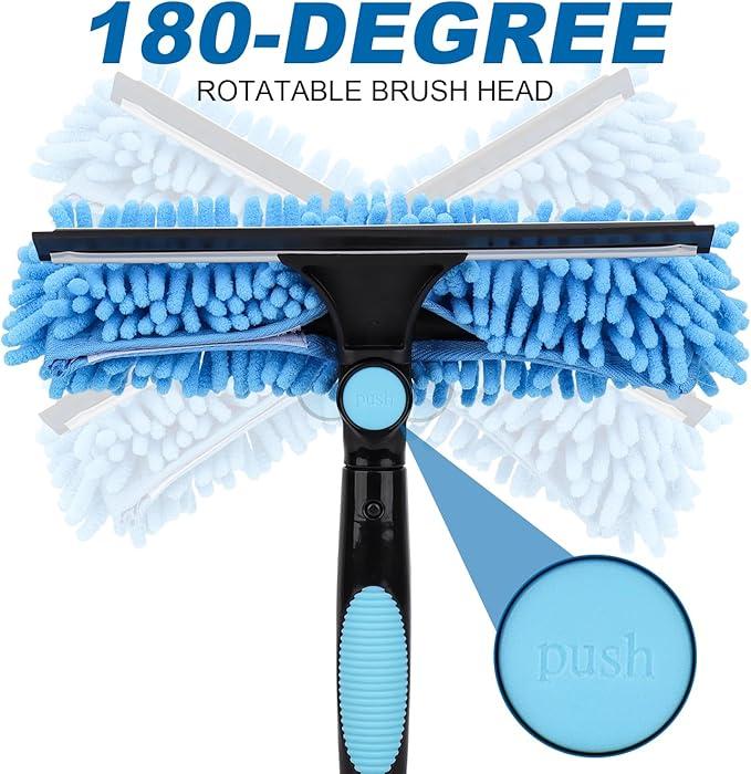 65'' Window Washing Kit with Extension Pole, 2-in-1 Window Cleaning Kit with Scrubber and Rotating Head, Window Cleaner Tool for Shower Rooms, Glass, Floors, Car Windshields Window Squeegee Cleaner Tool with Extension Pole: 2-in-1 Window Cleaning Kit