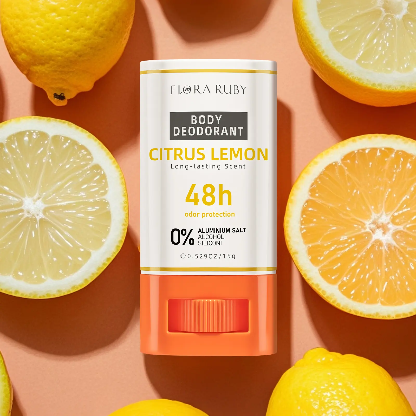 Flora Ruby Citrus lemon scent Waterproof, sweat proof and deodorizing stick 15g convenient to carry
