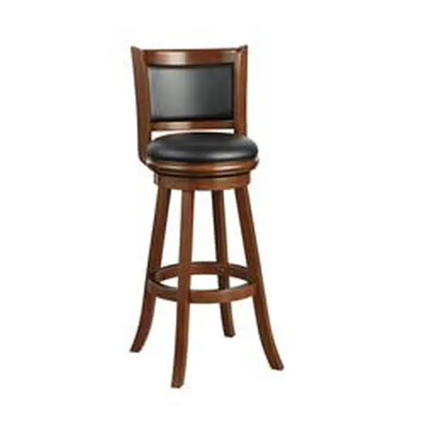 Boraam 49834 Round Cherry Ergonomic Contemporary Extra Tall PU Leather Swivel Barstool - Solid Wood Slightly Flared Legs, Stability Stretchers, 360-Degree Ball-Bearing Swivel Plate, Home Bar Furniture, 18x34x20 in