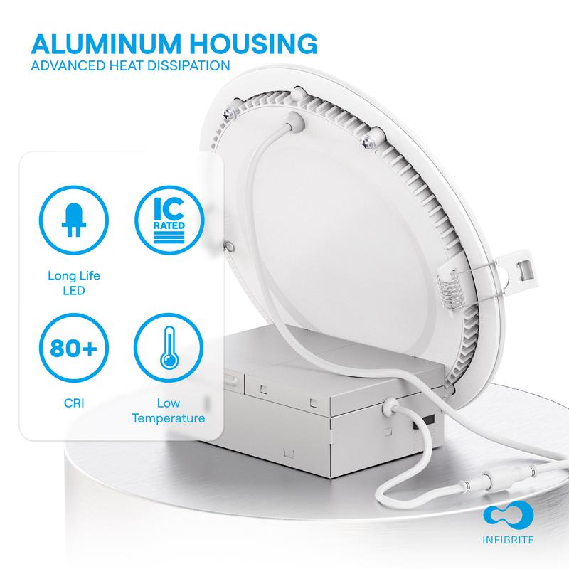 Infibrite 6 Inch 3CCT Selectable 12W 1050LM Thin LED Ceiling Light Kit, Dimmable, Wet Rated (6 Pack)