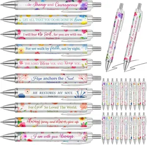 Bible Verse Ballpoint Pens Christian Gift Inspirational Quotes stuff Funny Ballpoint Retractable Ink Pens for Women Men Colleague Coworker Office(Flower Print)