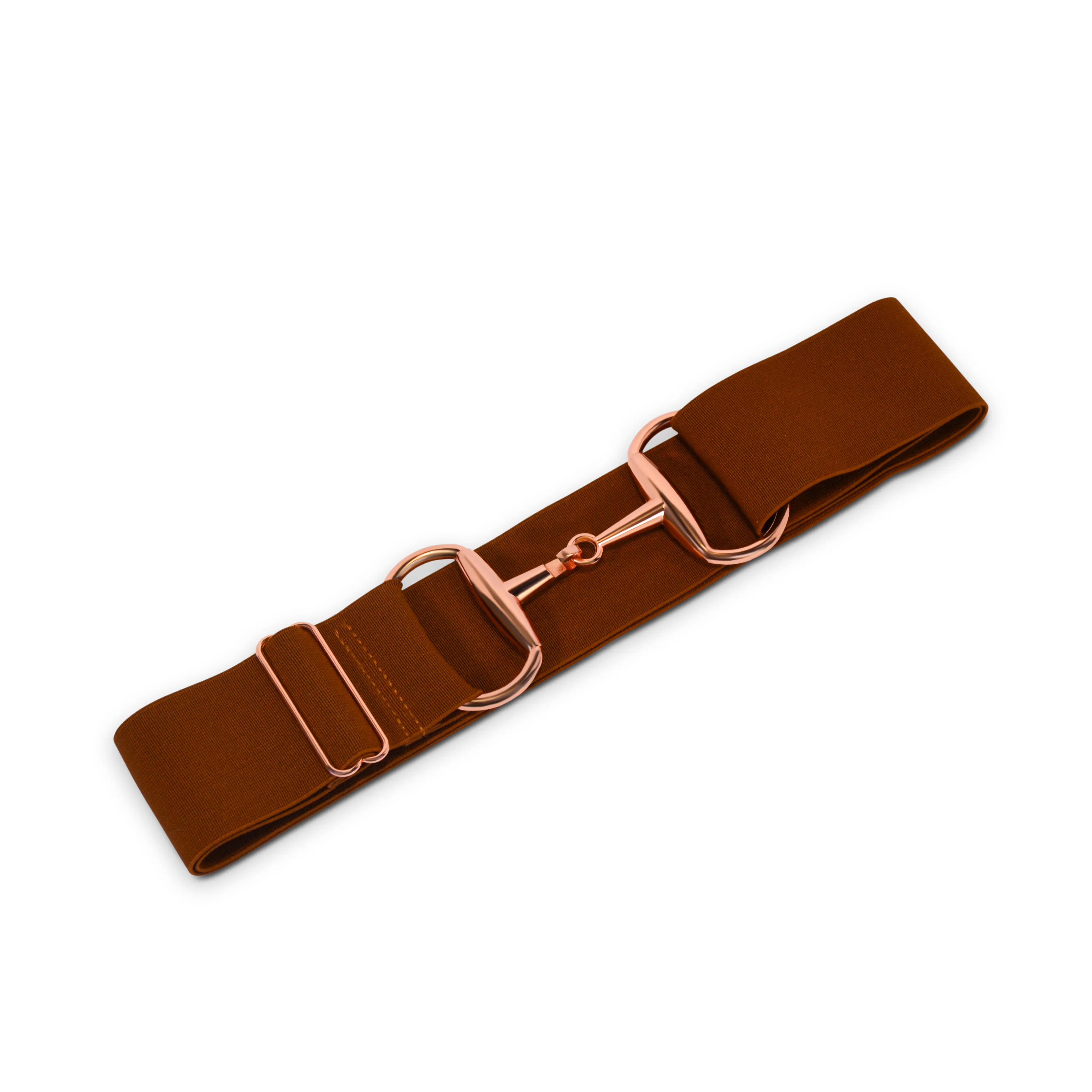 2 inch Luxury Elastic Equestrian Belt, Horse Riding Belt with Rose Gold Buckle, Stretchable and comfortable waist (Roasted Coffee Brown)