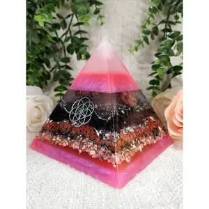 INANNA - The Love Collection Orgonite Pyramid - EMF Protector - Rose Quartz, Rhodonite, Garnet, Red Jasper, Rhodochrosite, Stainless Steel and Aluminum Metal