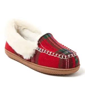 Dearfoams Women's Ryland Cabin Moccasin Slipper - Red Plaid Size M