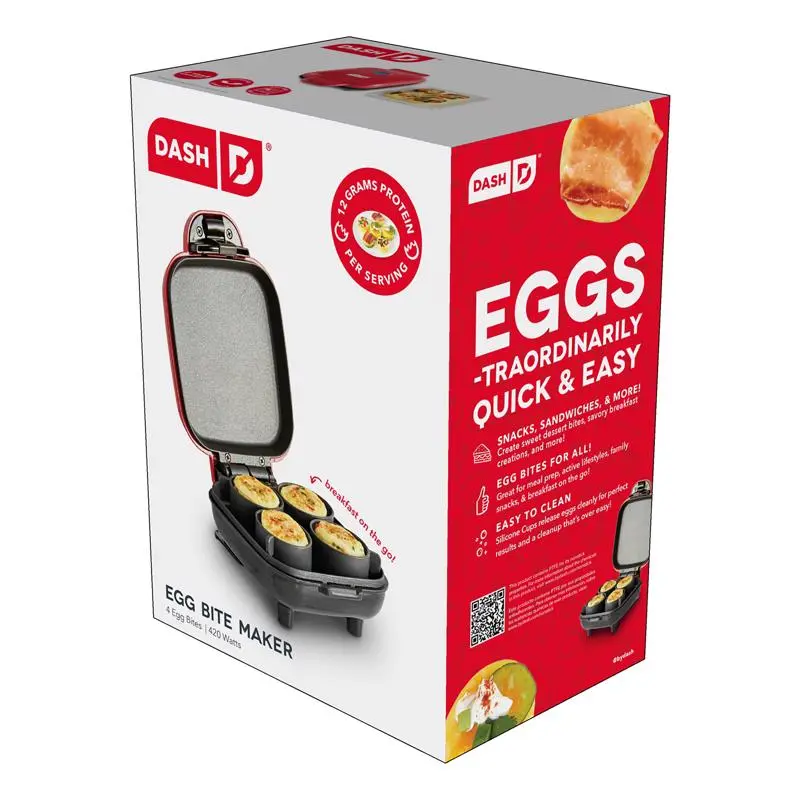 Dash 6087050 Rectangular Compact Red Egg Bite Maker, Quick Cooking Kitchen Egg Utensil Gadget