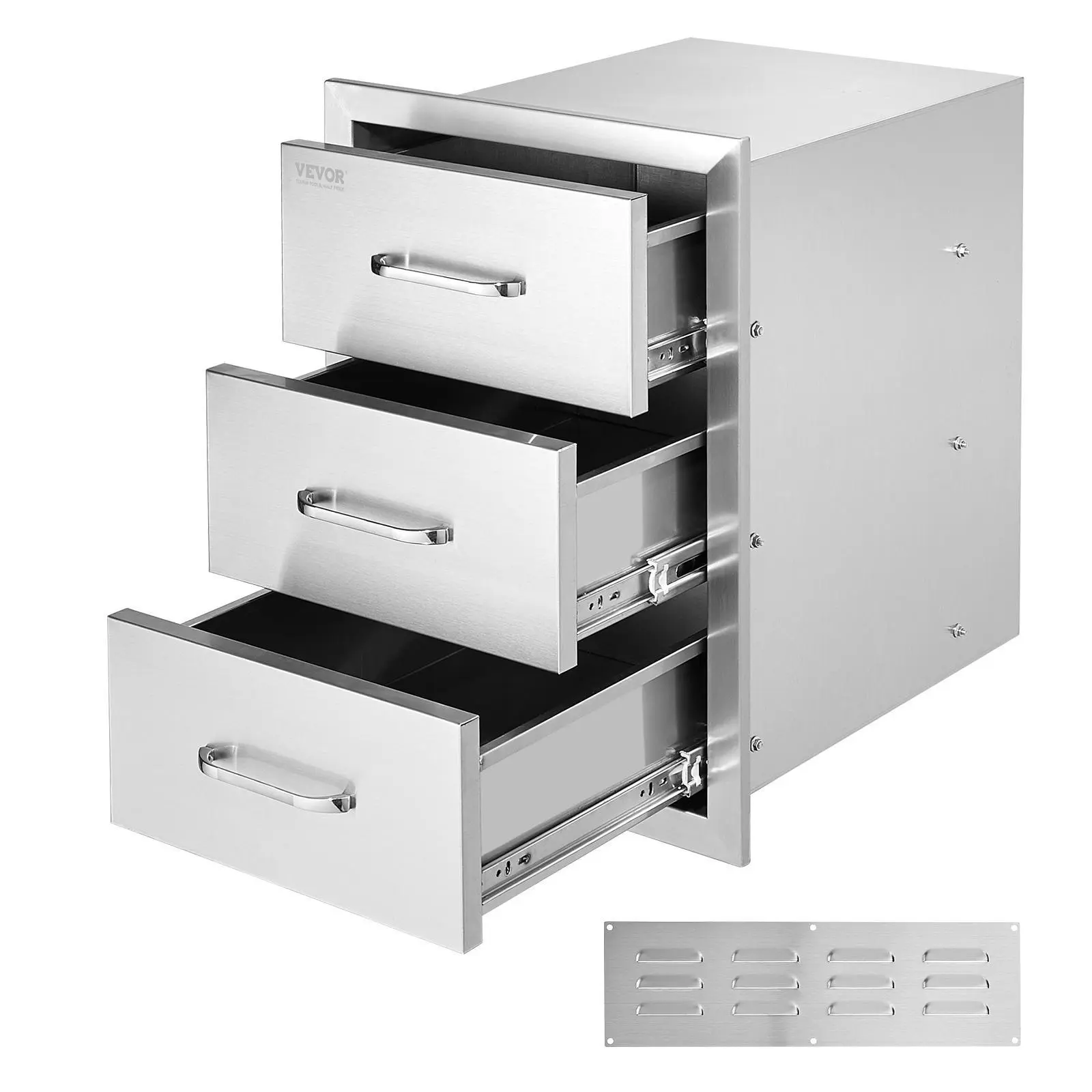 【summerfinds】VEVOR Outdoor Kitchen Drawers 16\" W x 21.5\" H x 18\" D, Flush Mount Triple Access BBQ Drawers with Stainless Steel Handle, BBQ Island Drawers for Outdoor Kitchens or BBQ Island Patio Grill Station