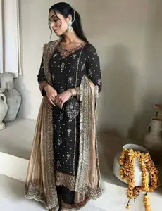 DESIGNER FAUX GEORGETTE EMBROIDERY SEQUENCE WORK TOP PALAZZO WITH DUPATT