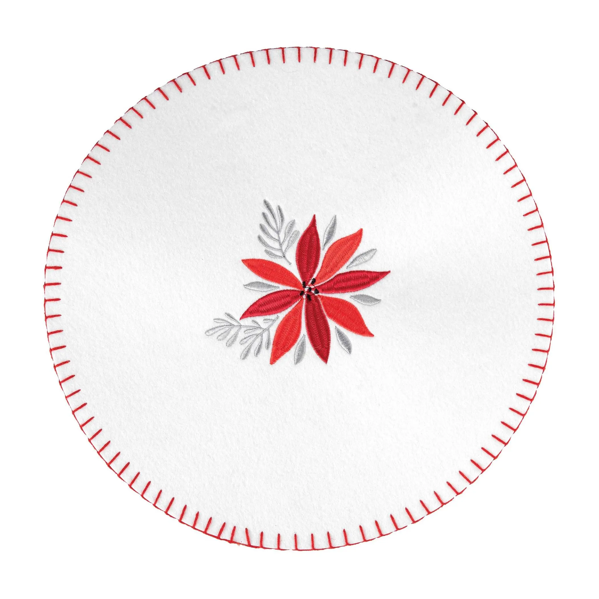 14" x 14" Poinsettia Felt Round Placemat 14" x 14" Poinsettia Felt Round Placemat