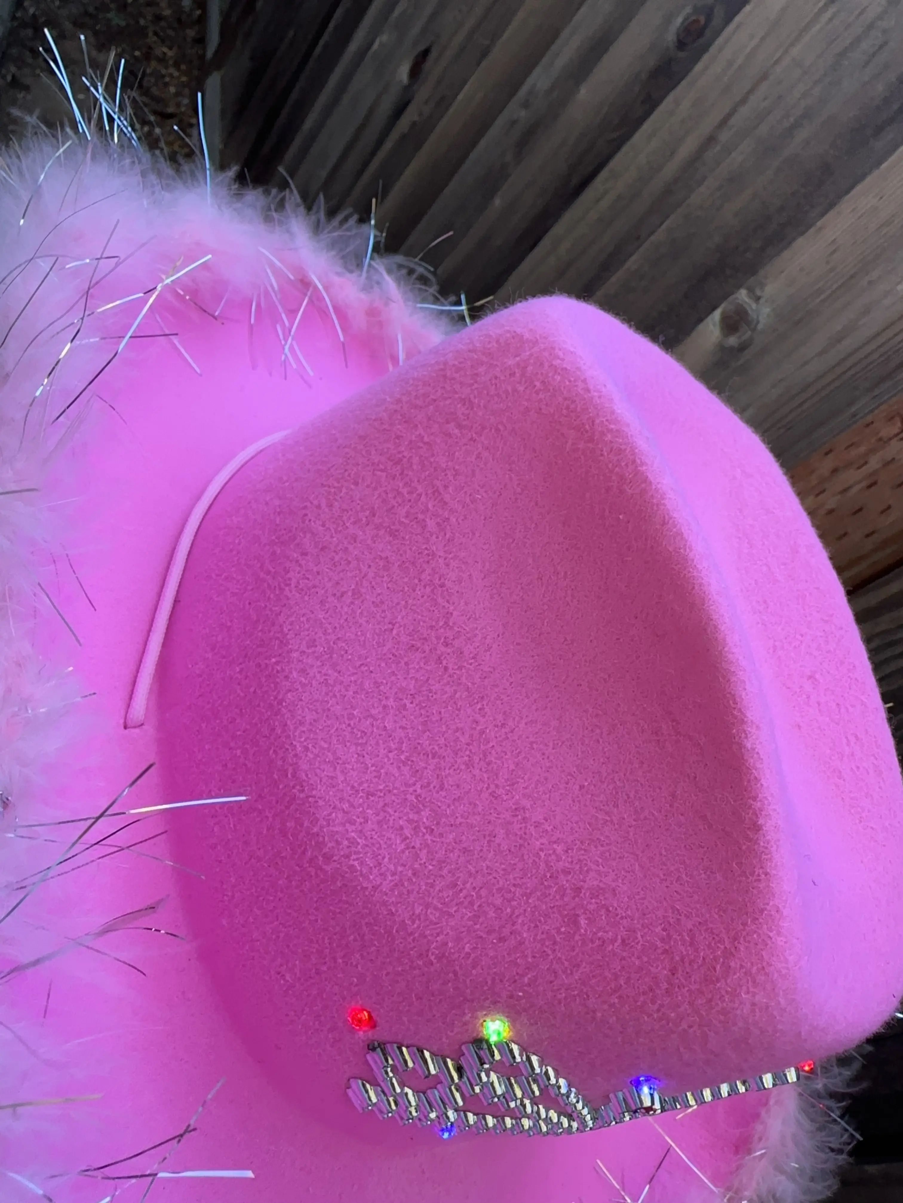 LED Light up Pink Cowgirl Hat with Tiara feather Boa,western 