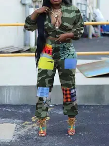 Women's Camo Print Crop Jacket & Pants Two-piece Set, Street Fashion Casual Fitted Long Sleeve Top & Trousers for Daily Wear, Ladies Two-piece Outfits for All Seasons Camouflage