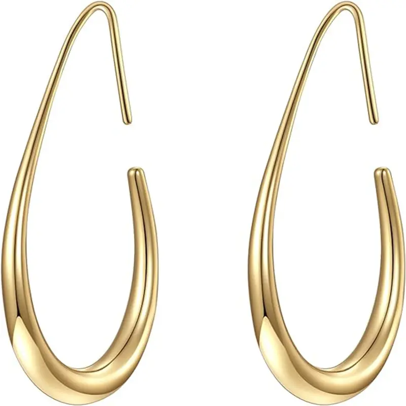 14K Gold/White Gold Plated Teardrop Hoop Earrings - Lightweight Large Oval Pull Through Statement Jewelry Gift for Women