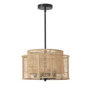 Farmhouse 4-Light Handmade Hemp Rope Weaving Hanging Lamp for Living Room Bedroom