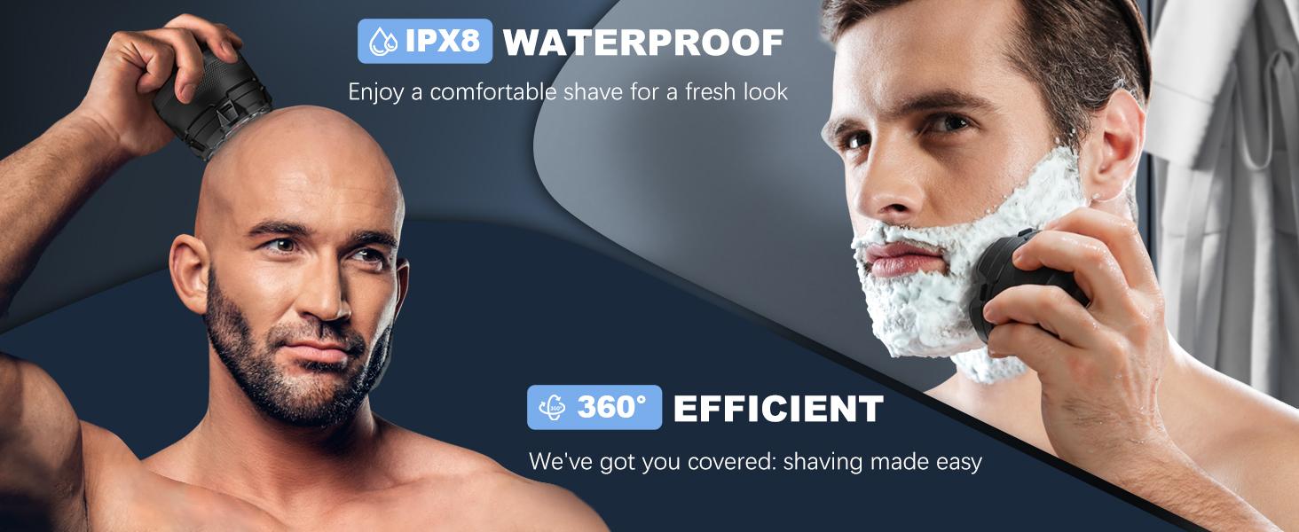 6D Electric Head Shaver for Bald Men, Waterproof Wet & Dry Rotary Razor with Magnetic Flex Heads and USB-C Charging, Cordless Skull Shaver, Black