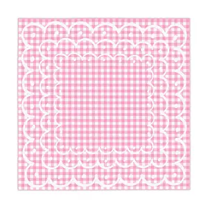 Game Night Pink Gingham Mahjong Tablecloth | Scalloped Doodle Table Cover | 55 in x 55 in