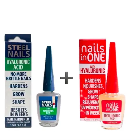 Garlic-Infused Liquid Nail Repair Treatment 2-Step Duo 2-Piece Set (12ml Each) - Uñas de Acero Formula with Hyaluronic Acid, Keratin, Calcium, Daily Strength + Moisture, Hardening, UV Protection for Weak Brittle Nails
