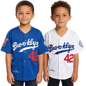 Kids' version Embroidery Baseball #42 Blue white Legend Jersey S-XL Retro Short Sleeves Button Down Baseball Jerseys Stitched  Robinson 42 Cheap and High Quality Fan merchandise Gift for a child