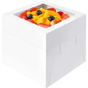 20 count Cake Boxes, 10x10x8 Inch Tall Cake Box with Window, White Cake Boxes 10 Inch, Large Square Cake Box, Disposable Bakery Boxes for Cake Pastry Desserts Cookies Pies Wedding Birthday Party