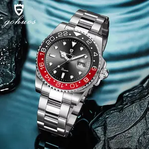 GOHUOS Men's Luxury Business Watch Black Dial 43mm Stainless Steel Strap Rotating Quartz Analog Waterproof Luminous Big Face Fashion Wrist Watch reloj hermoso