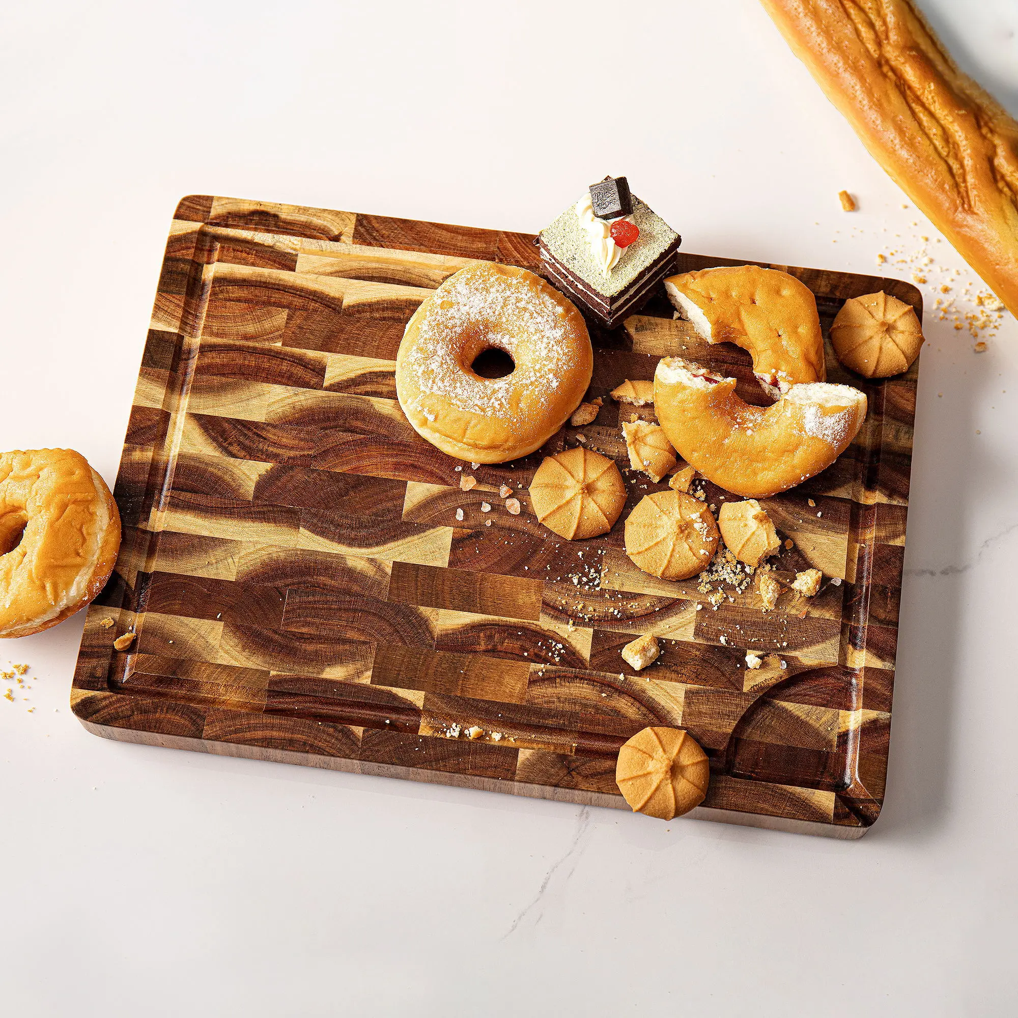 End Grain Acacia Wooden Cutting Board with Juice Groove, Thickened Kitchen Chopping Block for Fruits Vegetables Cheese Charcuterie Food Serving Boards Butcher Block