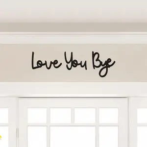 Boho-Chic "Love You Bye" Wooden Letter Sign - 1 Count Reusable Wall Art with Adhesive Tape, Stylish Wall Decor for Home, Living Room & Bedroom, Easy-to-Install Heartfelt Decor Decoration