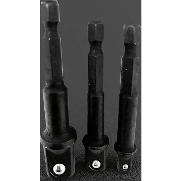 3-Piece (3 Count, Pack of 1) Impact Ready Socket Adapter Set, Magnetic Quick-Change Bit Holder, Knurled Grip, Compact 1/4" Hex Shank, 1/4" Hex to 1/2" Square Drive, High Torque, Corrosion-Resistant Durable Steel Hand Tool for Automotive Fastening