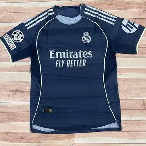 Real Madrid 2025/26 Away Jersey Blue Black Player Version – Match Fit Premium Soccer Shirt Fan Edition