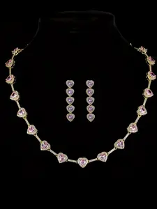 ICED CHICS Fashionable jewelry set Pink heart necklace with stud earrings two-piece set, hip-hop casual style, Valentine's Day, date, wedding anniversary gift, proof of love