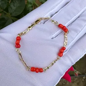 Hypoallergenic Gold-Tone Parent-Child Bracelet with Red Beads Durable Matching Accessory for Family & Holiday Gatherings