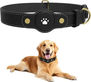 Adjustable AirTag Dog Collar – Waterproof Nylon Pet Collar with Built-in Air Tag Holder and D-Ring Leash Attachment Comfortable Padded, Heavy Duty Dog Collars – Fits Medium Large Dogs(Black)