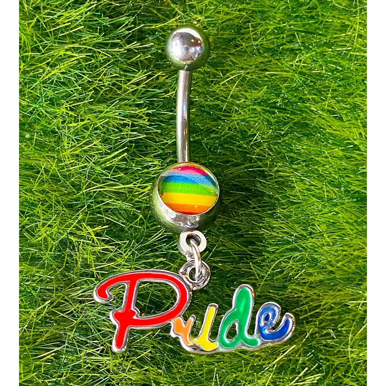 Gay Pride Epoxy Belly Ring Rainbow Dangle Pierced Navel Naval Body Jewelry