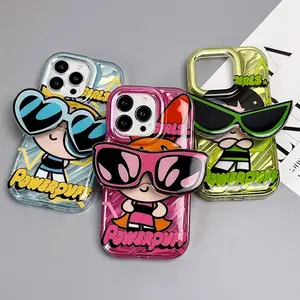 Cartoon Powerpuff Girls Sunglasses Holder Case For iPhone 16 plus cases iPhone 17 15 14 13 12 11 Pro Max X XR XS 6 6S 7 8 Plus SE 2020 Soft Silicone Smartphone Protective Cover