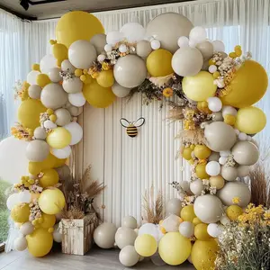 Mustard yellow balloon garland kit - double stuffed sand white yellow pastel balloon for birthday, baby shower, gender reveal, boho bee balloon party decoration