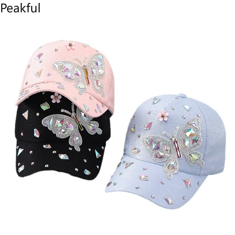 Stylish Women’s Butterfly Bling Baseball Cap – Adjustable Sun Hat with Rhinestone Detail – Perfect for Daily Use, Parties & Travel – Available in Multiple Trendy Colors