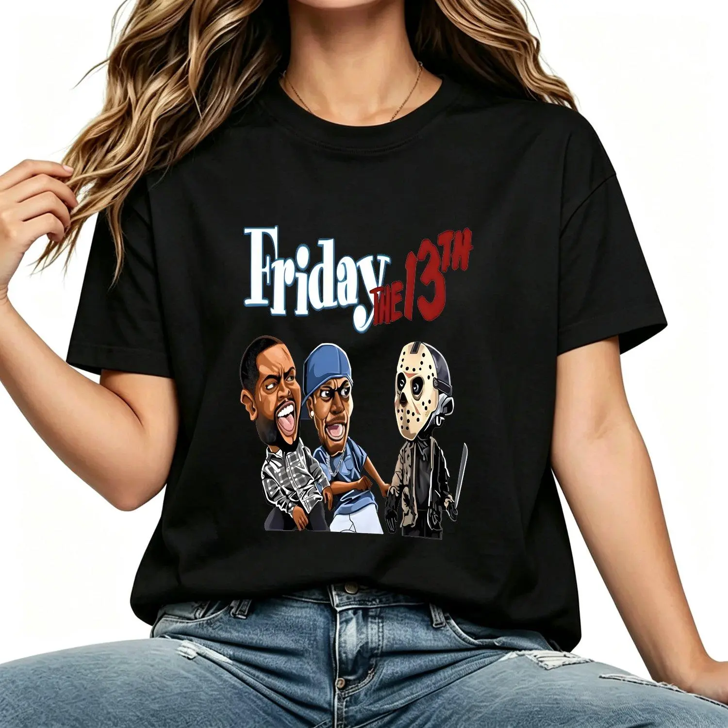 Halloween horror slasher mask graphic t shirt women horror movie inspired crewneck top vintage distressed cotton short sleeve tee spooky festival