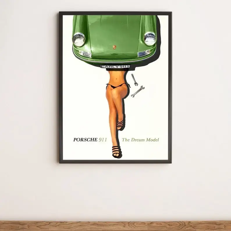 Porsche 911 Poster, Vintage Porsche, Retro, Model, color car Poster, classic car print, Porsche 911, car girl,car boy vintage cars poster no frame Decor Photo Wall Artistic Room Ornaments Decoration Glossy