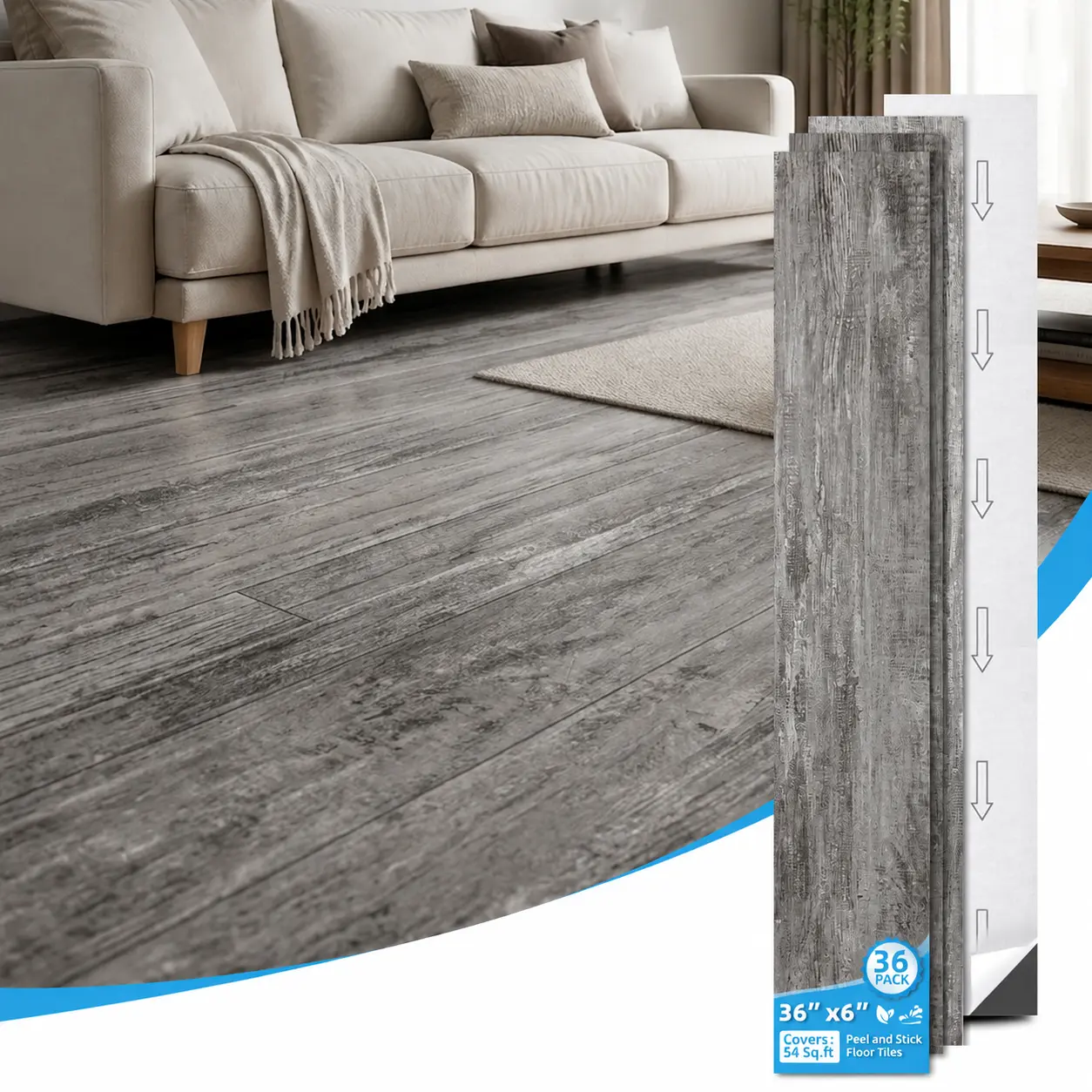 Art3d Peel and Stick LVP Flooring Planks, 36-Pack 54 Sq. Ft., Realistic Wood Grain, Thick Scratch-Resistant PVC, Waterproof PVC Surface, Fireproof, Adhesive Glue, Water Resistant Floors, Easy DIY Home Improvement Solution